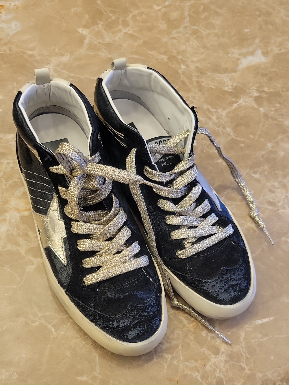 Golden Goose Black Women's Semi High-Top Sneakers with Silvery-Gold Laces, Sz 6 - Picture 3 of 16